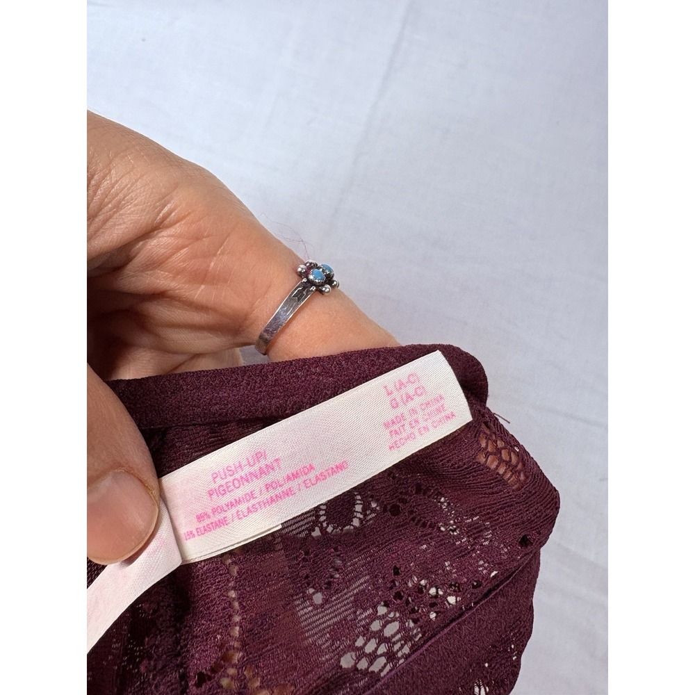 Victoria's Secret PINK Push-Up Lace Bralette Plum Wireless Padded Large A-C Cup‎ - Picture 7 of 8
